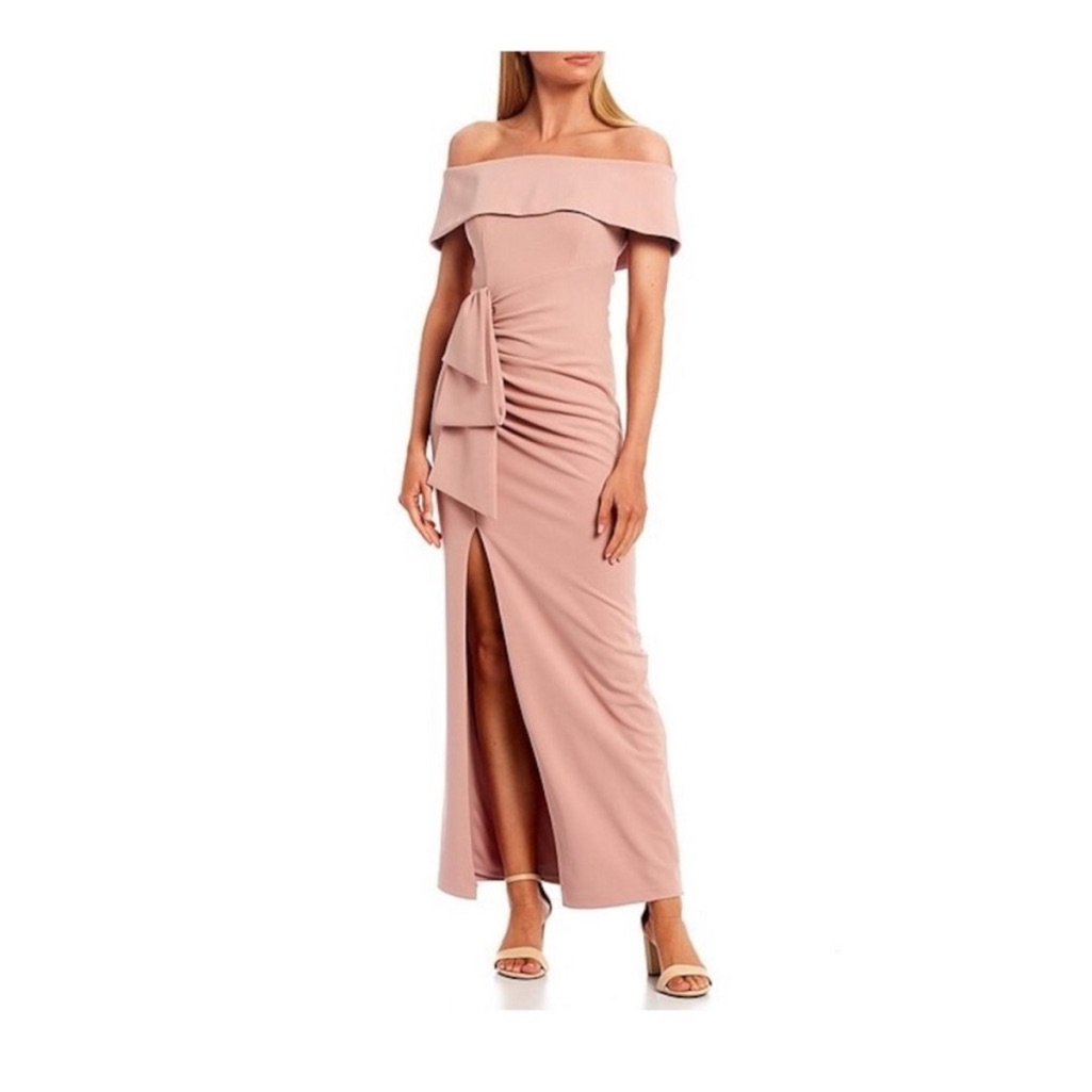 Xscape Off The Shoulder Waist Scuba Crpe, Thigh High Slit Down Sz 16. Nwt.